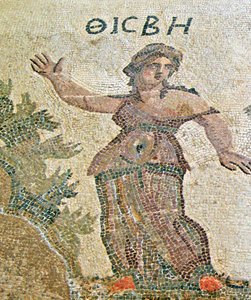 Pyrame et Thisbé, (détail) de Thisbé, Maison de Dionysos, Paphos, Chypre mosaïque
