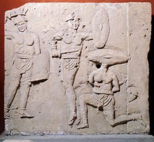 Relief représentant une scène de gladiateurs de la région de Due Madonne, Bologne, Civilisation romaine - Roman