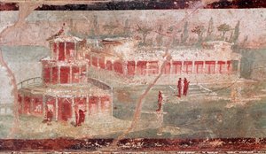 Paysage fluvial avec portique, détail (fresque)