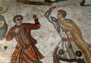 Art romain : détail de la mosaïque La grande chasse - Roman