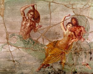Art romain : Neptune, Poséidon et Amphitrite Fresque romaine de Pompéi, Italie