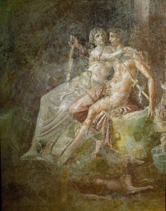 Art romain : Vénus et Mars. Fresque de la maison du Guitariste à Pompéi. IIIe style.