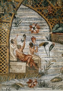 Art romain : détail de la mosaïque nilotique (Nile) de Preneste (Palestrina) du Sanctuaire de la Divinité de la Fortune Primigenia. 80 avant J.-C. Dim. 615x506 cm Palazzo Barberini Palestrina, Italie - Roman