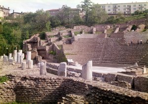 Antiquité romaine : Théâtre romain de Lyon, sur la colline de Fourvière (Rhône) datant du 1er siècle av. J.-C.
