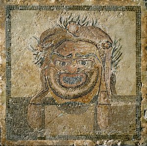 Art romain : masque de théâtre romain. Mosaïque d