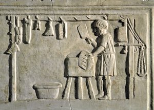 Un boucher dans son échoppe. Bas-relief, civilisation romaine, 2e siècle ap. J.-C., Rome, Museo della Civilta Romana - Roman