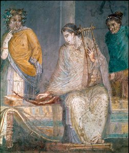 Art romain : un citharède. Fresque du site de Castellammare di Stabia près de Naples. 1er siècle après J.-C. - Roman