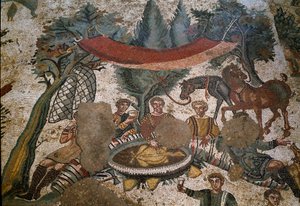 Art romain : détail de la mosaïque « La petite chasse » - Roman