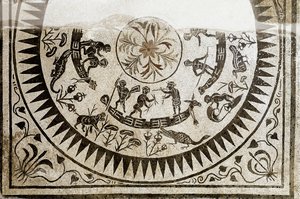 Art romain : chasse et pêche des pygmées. Mosaïque du 3ème siècle. Museo Nazionale Romano (ou delle Terme) Rome - Roman