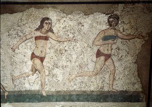 Art romain : jeunes Romains pratiquant des exercices physiques - Roman