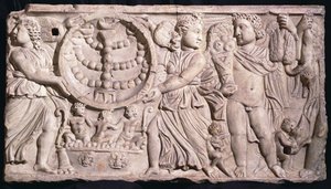 Sarcophage de saison avec menorah - Roman