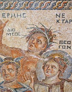 La présentation du bébé Dionysos par Hermès. (détail) de Hermès, Nectar et Théogène, Maison d