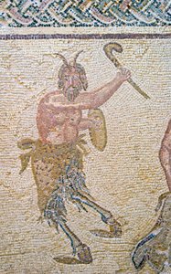 Le triomphe de Dionysos, (détail) de Pan, Maison de Dionysos, Paphos, Chypre mosaïque - Roman
