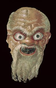 Masque de théâtre, Mur Est, Oecus 5, 60-50 av. J.-C. (détail) - Roman