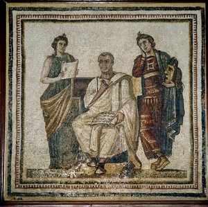 Virgile (Virgilio) et deux muses (Clio et Melpomène) - début 3ème siècle - Roman