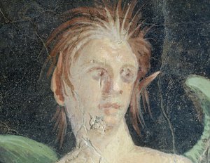 Génie ailé, fragment de fresque de la Villa de Publius Fannius Synistor, Boscoreale, Campanie, Italie, Détail, civilisation romaine - Roman