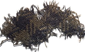 Fragment de tissu en laine avec un motif à carreaux simple, de la bouche d