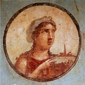 Jeune fille avec un plat de nourriture (fresque) - Roman
