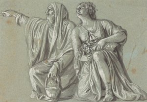 Deux figures agenouillées avec des offrandes - Roman 18th Century