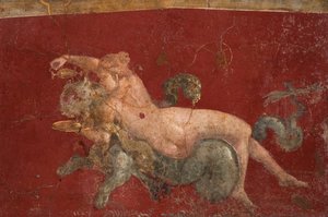 La néréide sur une bête marine panthère de mer, 1ère moitié du 1er siècle après J.-C. - Roman Pompeian wall painting.