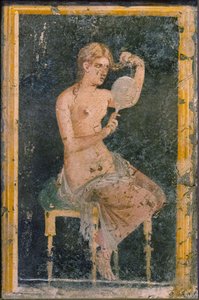 Femme avec un miroir, 1ère moitié du 1er siècle après J.-C. - Roman Pompeian wall painting.