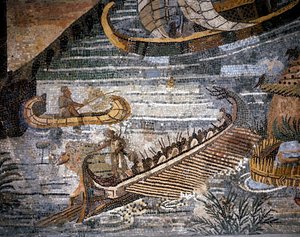 Une birème romaine (sorte de galère à deux rangs) (détail)