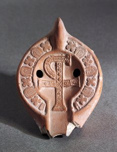 Lampe décorée avec Chi-Rho, terre cuite - Roman Roman