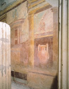 Détail des fresques dans la salle du triclinium, Maison du Labyrinthe, Pompéi, Campanie, Civilisation romaine - Roman Roman