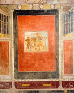 Décoration de fresque de la salle du Tablino, Maison de Marcus Lucretius Fronto, Pompéi, Campanie, Civilisation romaine
