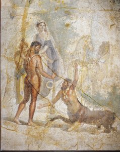 Fresque représentant Hercule, Déjanire et Hyllus traversant le fleuve Événus de Pompéi, Italie
