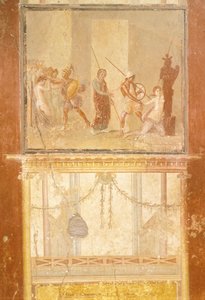 Fresque représentant la rencontre de Priam, Ménélas et Hélène et Arisace poursuivant Cassandre, de la Maison de Ménandre, Pompéi, Campanie, Civilisation romaine