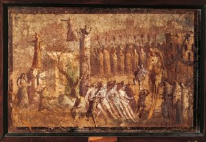 Italie, Campanie, Pompéi, Le cheval de Troie, fresque - Roman Roman