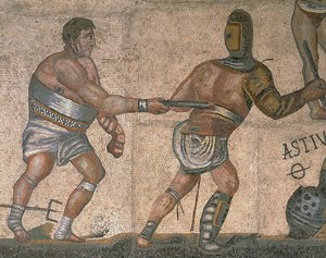 Mosaïque montrant une scène de gladiateurs combattants (détail) - Roman Roman