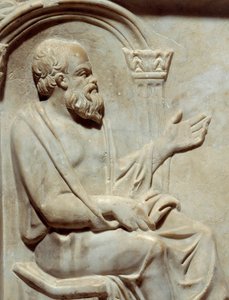 Antiquités romaines, Sarcophage des Muses : Socrate (469-399 avant J.-C.) philosophe grec avec sa muse. Détail Paris Musée du Louvre - Roman Roman
