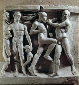 Art romain : scène de boxe. Bas-relief. Museo della Civiltà Romana, Rome