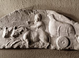 Art romain : char sculpté avec des bœufs, Musée des antiquités romaines, Rome
