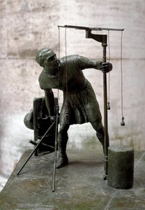 Art romain : « le gromaticien ». Un arpenteur mesure la terre à l