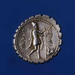 Ulysse reconnu par son chien Argo. Pièce de monnaie romaine en argent, 83 av. J.-C. - Roman Roman