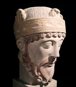 Portrait du roi carolingien de Francie occidentale Lothaire (sculpture en pierre)