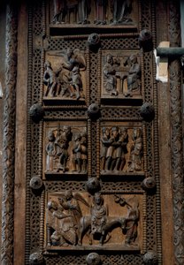 Art roman : porte en bois du milieu du XIIe siècle de l