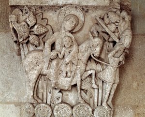 La fuite en Égypte (chapiteau sculpté)