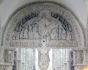 Abbaye de Vézelay (89), le tympan de la basilique Sainte-Marie-Madeleine. 12e siècle - Romanesque