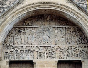 Vue du tympan du Jugement dernier, Christ entre le paradis et l