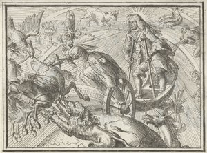 Caricature représentant Louis XIV en Apollon dans son char, 1701