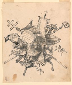 Dessin, trophée avec objets ecclésiastiques, 1830-1850 - Romolo Achille Liverani