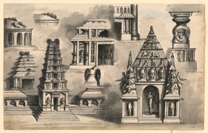 Décor de scène, détails des temples indiens - Romolo Achille Liverani