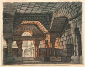 Décor de scène, intérieur de château fortifié pour "Ciro in Babilonia" de Gioachino Rossini, La Scala, Milan, 1818, "Prigione Sotterranea" - Romolo Achille Liverani