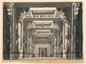 Décor de scène, intérieur de salle gothique