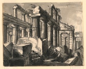 Décor de scène, ruines de temple - Romolo Achille Liverani