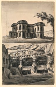 Conceptions de scène, château dans le paysage et temples et grottes